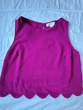 Monteau Women's Fuchsia Scalloped Hem Sleeveless Top